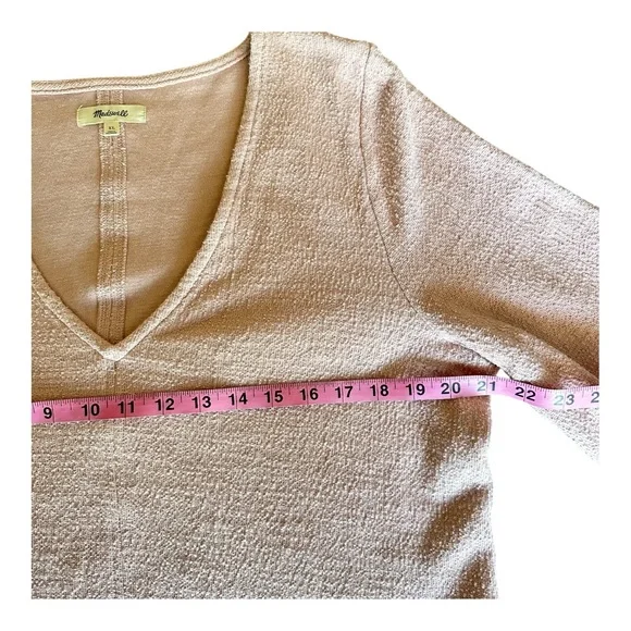 Madewell V-Neck Spring Blouse Textured Puff Sleeve Top Blush Pink Romantic XL - Picture 8 of 15